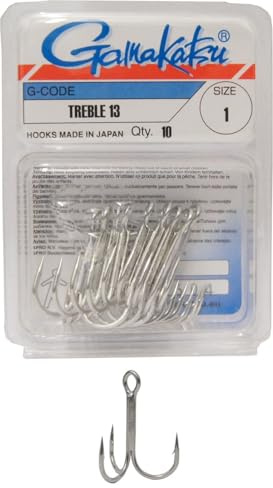 Gamakatsu Drillinge Treble 13, Größe:8, Farbe:Nickel