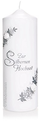 Kerze zur silbernen Hochzeit mit Namensverzierung aus hochwertigen Wachsbuchstaben (Nr 32)