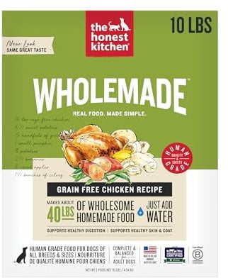 The Honest Kitchen Wholemade Grain Free Chicken Recipe, Human Grade Dehydrated Dog Food, Just Add Water, Supports Healthy Digestion, Skin & Coat, Topper for Dry or Wet Dog Food, 10 lb Box Makes 40 lbs