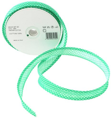 Inastri 25/5/5 mm Baumwollschrägband, grün, weiß gepunktet 265