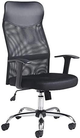 DAMS Aurora High Chair with Headrest, Fixed Arms, Chrome Base, Black Mesh Back with Upholstered Seat, Wood, 66x60x100 cm