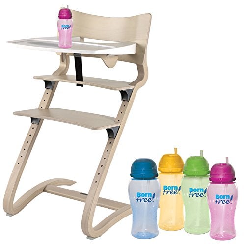Leander Hochstuhl white wash mit Sicherheitsbügel, ansteckbarem Tisch und BornFree-Trinkbecher