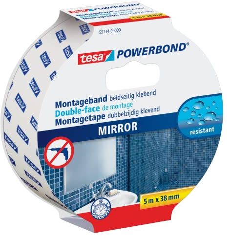 tesa doppelseitiges Montageband Powerbond SPIEGEL, 1,5m x 19mm (5, 5m:38mm )