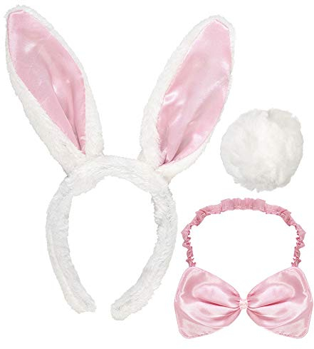 W WIDMANN MILANO Party Fashion 5466B - 3-teiliges Hasen Set, Haarreifen mit Ohren, eine Fliege, Schwanz, Bunny Set, Verkleidungsset, Häschen Set, Karneval, Motto Party, Junggesellinnenabschied