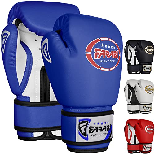 Farabi Sports Boxhandschuhe Kinder 4 oz Box Handschuhe MMA Muay Thai Kickboxen Sparring Boxsack Training Kinder Boxhandschuhe für Alter 5-10 Jahre (Blue, 4-oz)