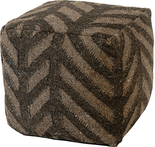 korb.outlet Hocker/Sitzwürfel mit Kelim Muster Streifen aus Wolle, handgewebt 40x40x40cm - Schwarz, Grau (008)