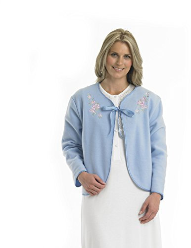 Slenderella Ladies Polar Fleece Ribbon Tie Bed Jacket Floral Embroidered House Coat UK 20/22 (Blue)