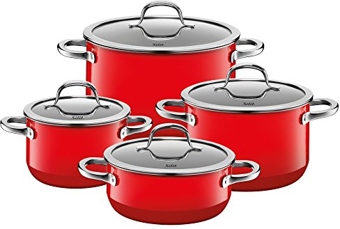 Silit Passion Red Topfset 4-teilig, Töpfe mit Glasdeckel, Silargan Funktionskeramik, Induktionstöpfe, Topf Induktion, rot