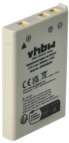 vhbw 1x Akku kompatibel mit Nikon CoolPix P5100, P6000, P80, P90, P100, S10, P530, P520 Kamera (1000 mAh, 3,6 V, Li-Ion)