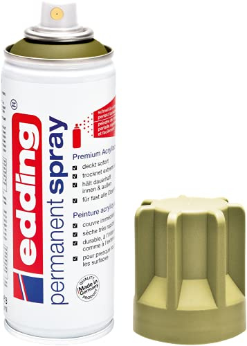 edding 5200 Permanent Spray - khaki matt- 200 ml - Acryllack zum Lackieren und Dekorieren von Glas, Metall, Holz, Keramik, Kunststoff, Leinwand - Lackspray, Acrylspray, Farbspray