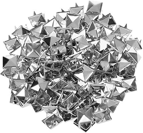 Trimming Shop 100pcs Pyramide Forme Tête Clou Clous Cuir Rivet avec un Fixation Main Outil pour Maroquinerie, DIY Loisirs Créatifs, Vêtements Embellissement - Silver/Nickel, 8 mm