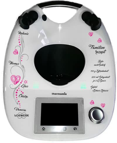 wodtke-werbetechnik Aufkleber passend für Thermomix TM 5 Familienrezept - Transparent, Vinyl, Rechteckig, Herz-Muster, Selbstklebend, Abwaschbar, Dekoration, Küchenmaschinen-Aufkleber