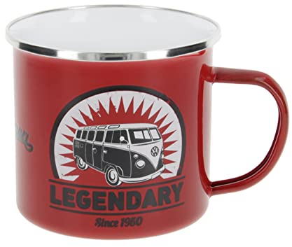 BRISA VW Collection Volkswagen Large Enamel CoffeeTea Mug Cup for Camping & Outdoor T1 Bus Campervan (500 ml/16.9 fl oz/Legendary/Red)