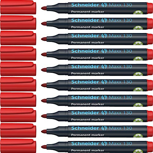 Schneider Maxx 130 Permanent-Marker mit Rundspitze (Strichstärke: 1-3 mm, nachfüllbar) 10er Packung rot
