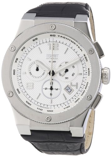 ESPRIT Herren-Armbanduhr XL Phorcys Silver Chronograph Quarz Leder EL101811F01
