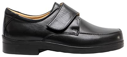 Roamers - Chaussures de Ville en Cuir Extra Larges avec Sangle à Scratch - Homme (41 FR) (Noir)