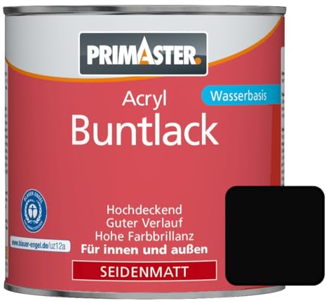 Primaster Acryl Buntlack 375ml Tiefschwarz Seidenmatt Wetterfest Holz & Metall