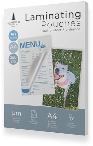 Cathedral Products Pack of 50 A4 Gloss Laminating Pouches 250 Micron