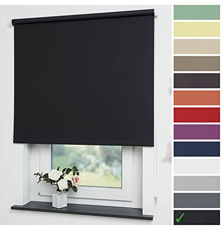 Liedeco® Rollo, Fenster Rollo, Kettenzug-Rollo / 82 x 180 cm (Breite x Höhe), schwarz/Verdunkelnd, Abdunkelnd, Blickdicht/viele Farben, Größen/Breiten 60-200 cm/Variable Montage möglich