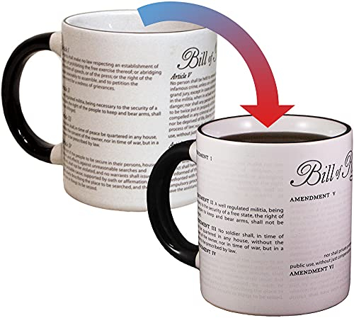 Taza de café con texto en inglés Disappearing Civil Liberties, añade agua caliente y mira cómo desaparecen tus libertades civiles ante tus ojos, viene en una divertida caja de regalo