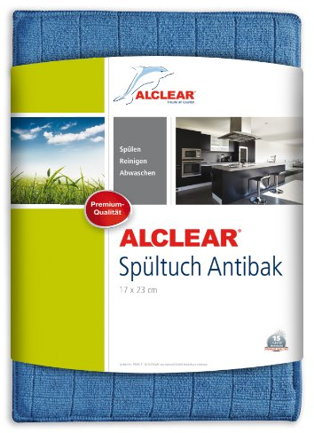 ALCLEAR 950017 Antibacterial Ultra-Microfibre Cloth, Antibacterial Dishcloth With Silver Ions, Blue, 17 X 23 Cm, Antibacterial Kitchen Hygiene, Dishcloth For Dishes
