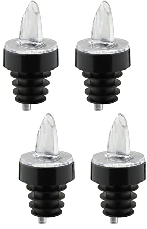 Westmark 4 Spirituosen-Ausgießer für Flaschen, Dosierer mit Luftröhrchen, mit Deko-Ring, Kunststoffkorken, Jet-Pour, Transparent/Schwarz, 4122248G