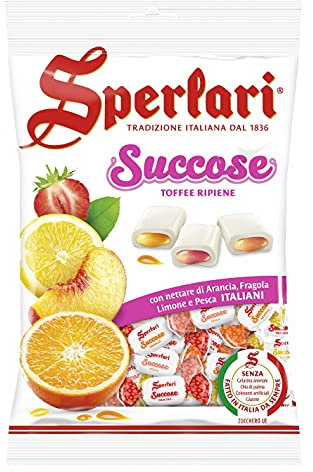 Sperlari - Succose Gran Toffee, Morbide Caramelle Ripiene con Cuore di Frutta, Intenso Sapore di Arancia, Fragola, Limone e Pesca, Sacchetto da 350 G