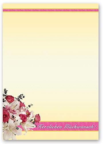 Motivpapier HERZLICHEN GLÜCKWUNSCH Blumen & Blüten, Besondere Anlässe Geburtstag - DIN A4 Format 100 Blatt - Paper-Media