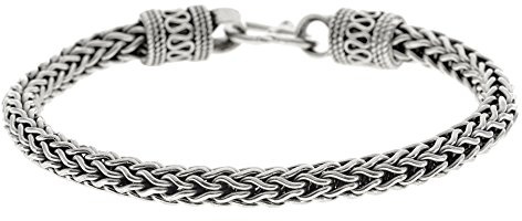 Silverly 925 Sterling Silver Chunky Balinese Foxtail Chain Bracelet for Men and Women 20.5cm – Bold Heavy Bracelet With Rope Scroll Beads and S‑Hook Clasp – Bali-Style Men's Thick 5mm Chains