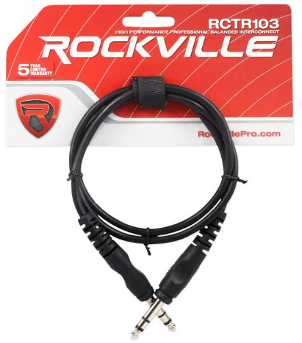 Rockville RCTR103B 3' 1/4'' TRS to 1/4'' TRS Balanced Cable, Black, 100% Copper