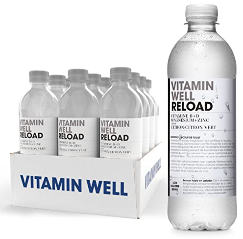 Vitamin Well - Boissons enrichies en vitamines et en minéraux goût citron, citron vert, 12x500ml (Reload)