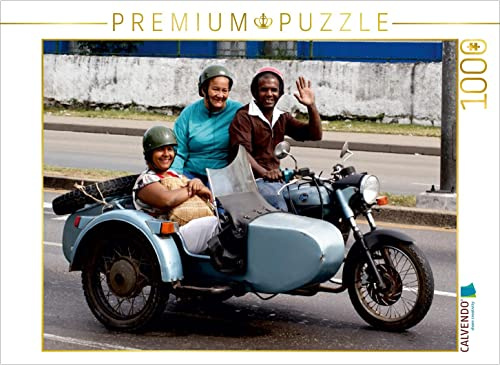 CALVENDO Puzzle Motorrad-Gespann unterwegs in Havanna | 1000 Teile Lege-Größe 64 x 48 cm Foto-Puzzle für glückliche Stunden