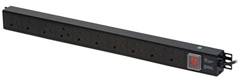 LINDY 10 Way Vertical Mount PDU (Power Distribution Unit), IEC C14 Male to 10 x UK Mains Sockets, Switched, 3m Cable for Home, Office and Industrial Use