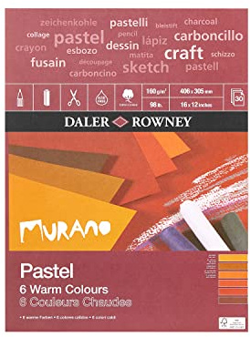Daler-Rowney Murano 160gsm 16 x 12in Pastel Paper Pad, Honeycomb Texture, Glued 1 Side, Cotton Content, 30 Warm Colours Sheets, Ideal for Professional Artists & Students