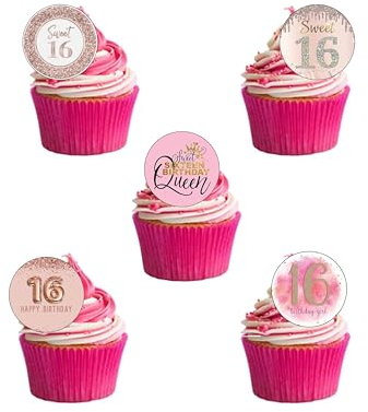 24 Precut Round 16th Birthday Sweet Sixteen Edible Wafer paper Cake Toppers