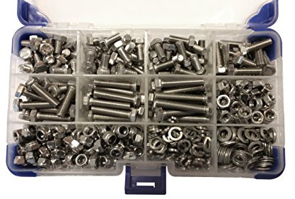 AHC K-10058 650 Piece Stainless Steel Hex Setscrews with Nuts and Washers, M5 5mm