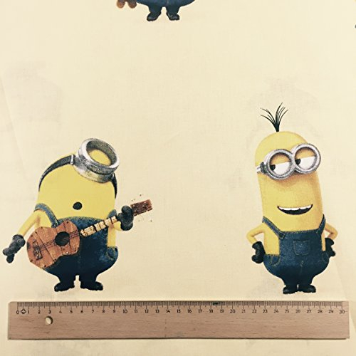 Lizenziert von Universal Studios - Cremefarbener Minions Neuheit Druck Premium Grade 100% Baumwolle Feingewebe Kinder Vorhang Bettwäsche Stoff 142cm breit - Meterware