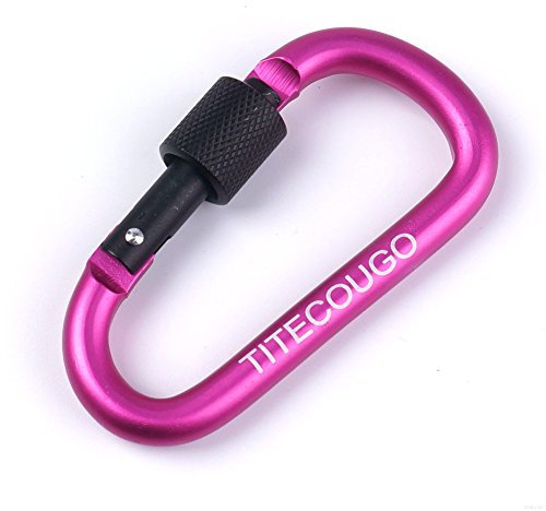 TITECOUGO 2 PCS Aluminum Alloy D-Ring High Strength Carabiner Key Chain Clip Hook For Camping Hiking (Not for Climbing) Pink Black