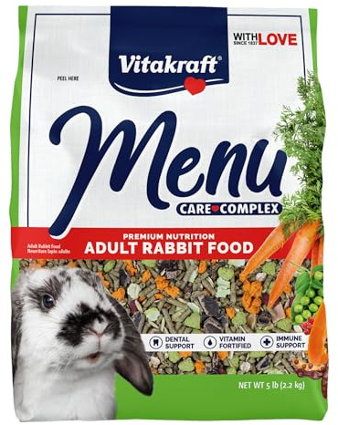 Vitakraft Menu Premium Rabbit Food - Alfalfa Pellets Blend - Vitamin and Mineral Fortified, Carrots, Greens, Grains, Fruits, 5 Lb.