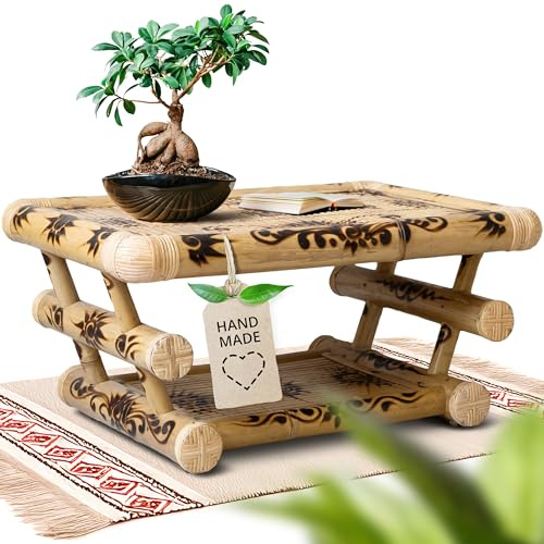 livasia Couchtisch aus Bambus – 85x55x40cm – Handgefertigter Beistelltisch aus Bali, tropisches Muster, Nachhaltige Herstellung, für entspannende Bali Atmosphäre Zuhause