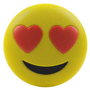 Jamoji Bluetooth Lautsprecherbox für Kinder, Love Struck, kabellose Lautsprecher mit integriertem Mikrofon, AUX-Anschluß, Micro-USB Anschluß, akkubetrieben mit 6 Stunden Laufzeit, Emoji, Smiley
