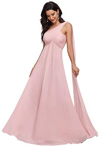 Ever-Pretty Robe de Soirée Robe de Demoiselle d'honneur Maxi Elegante Une Epaule sans Manche 46 Rose