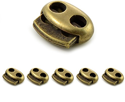 Ganzoo Set edle Metall - Kordel-Stopper/Kordel-Klemme (Doppellochung) für Seile, Jacken UVM. Aus Metall, Marke (5er Set, Bronze)