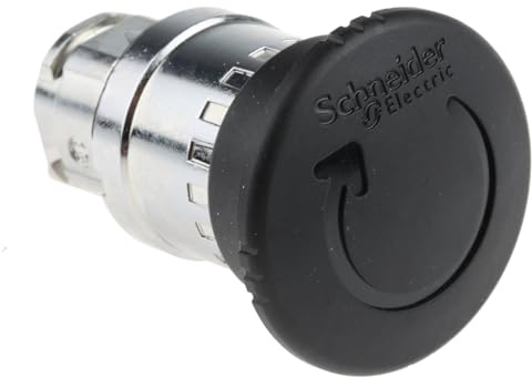 Schneider Electric Harmony XB4 Pilzdrucktaster, Frontelement, Metall, 22mm, Pilz 40mm, Drehentriegelung, schwarz, Artikelnummer ZB4BS52