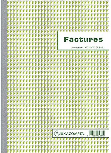 Exacompta - Réf. 13287AE - 1 Manifold FACTURES - 50 feuillets numérotés et autocopiants - duplicatas (1 original + 1 copie) - format A4 - fabriqué en France