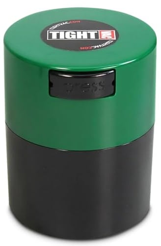 Tightvac 3-Ounce Vacuum Sealed Dry Goods Storage Container, Black Body/Forest Green Cap