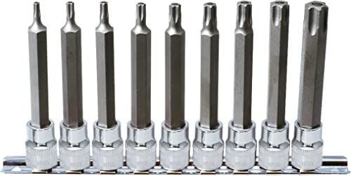 KS Tools 918.3969 3/8 CHROMEplus Bit-Stecknuss-Satz TX, Bohrung, lang, 9-tlg.TB20-TB60