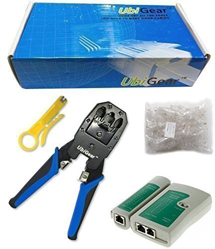 Ubigear cavo tester + Crimp Crimper + 100 RJ45 Cat5 CAT5e Connector Plug network Tool kit