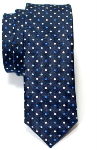 Retreez Corbata de microfibra fina con lunares de época tricolor para hombres Azul marino