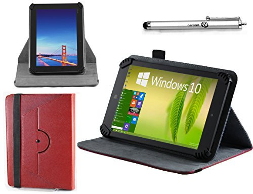 Navitech 7 Red Leather Book Style Folio Case/Cover & Stylus Pen Compatible With The Asus MeMO ME176CX Tablet PC & Asus MemoPad ME173X Tablet PC
